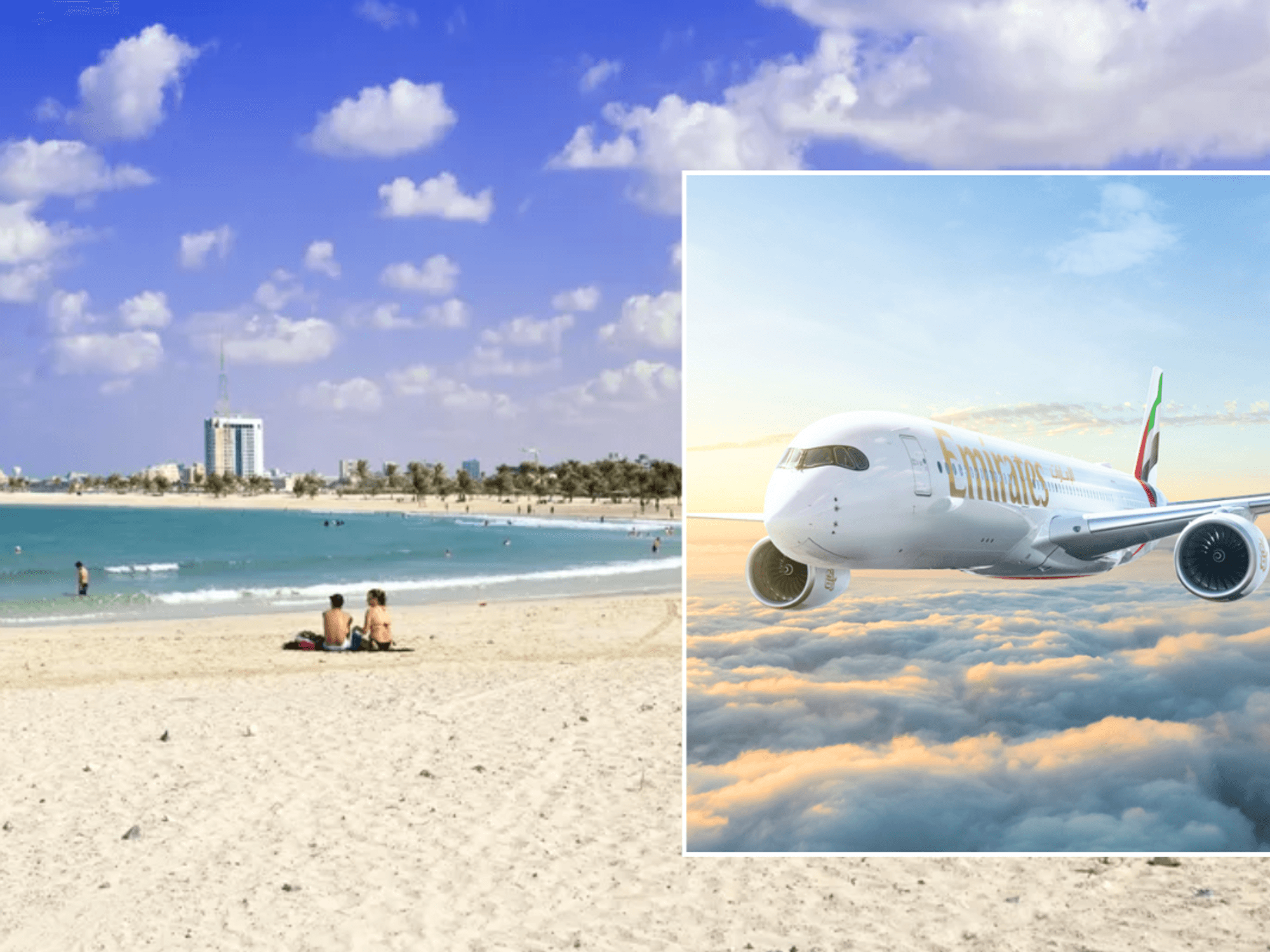 al mamzar beach park in Dubai / Emirates plane
