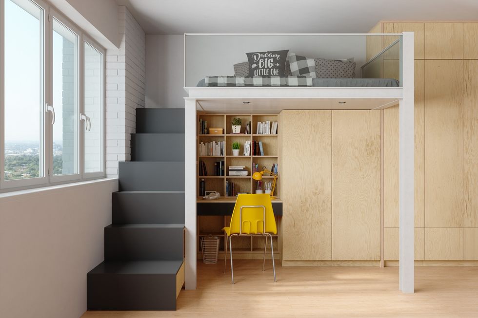 Bunk bed with desk underneath