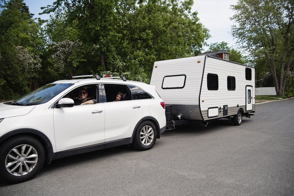 Caravan towed by vehicle