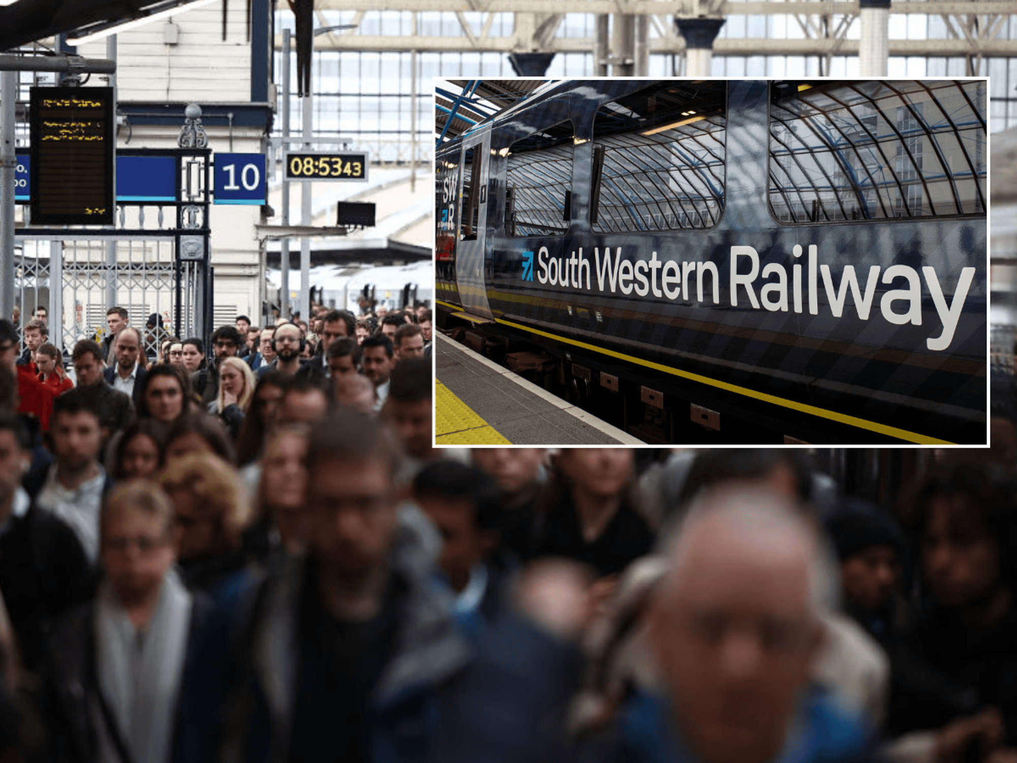 Crowds with train inset