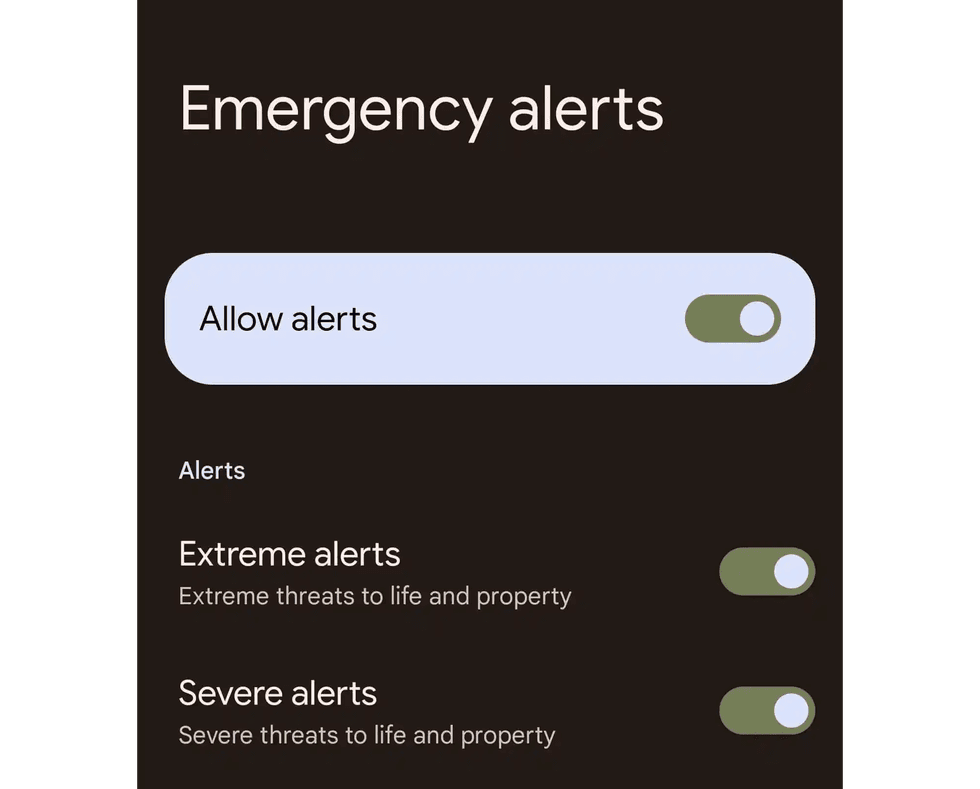 disable emergency alerts in android system settings