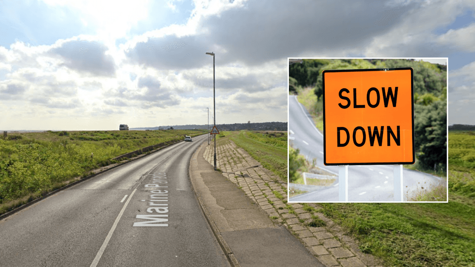 Marine Parade and slow down sign