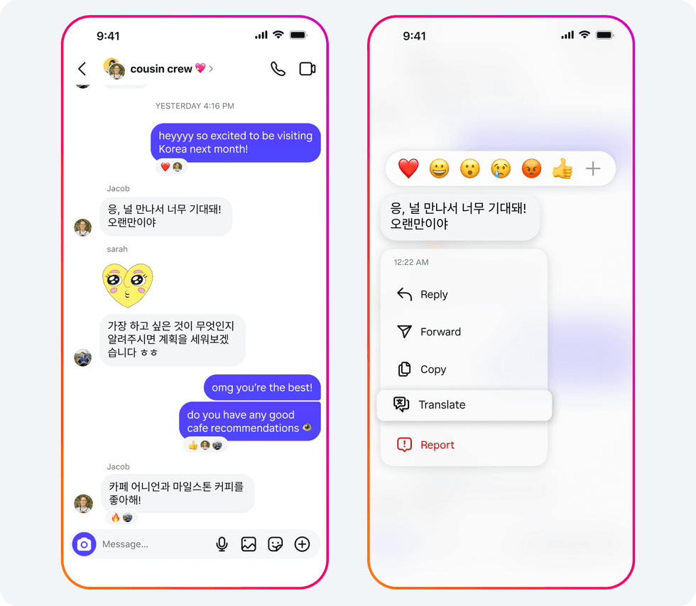 Message translation in Instagram DMs