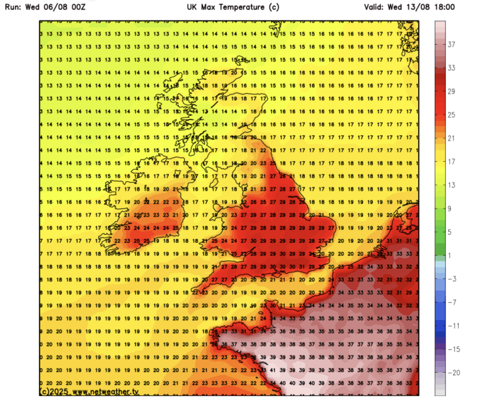 Netweather map shows temperatures could hit 30C in just days