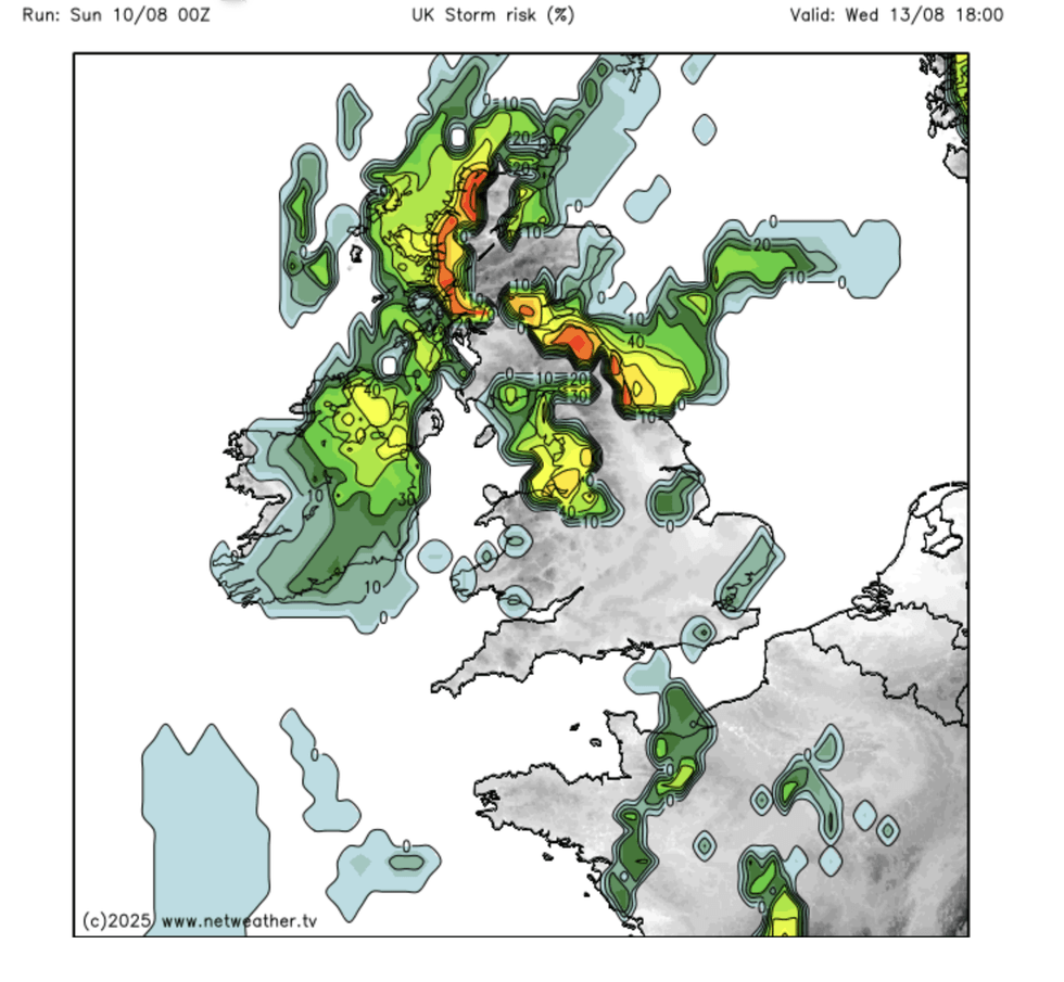 Netweather map shows the storm threat over Britain rising