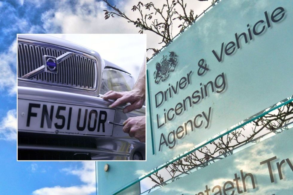 Number plate and a DVLA sign