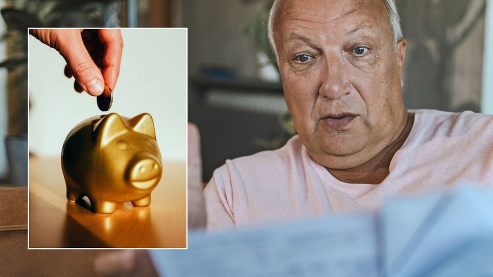 Older man and piggy bank