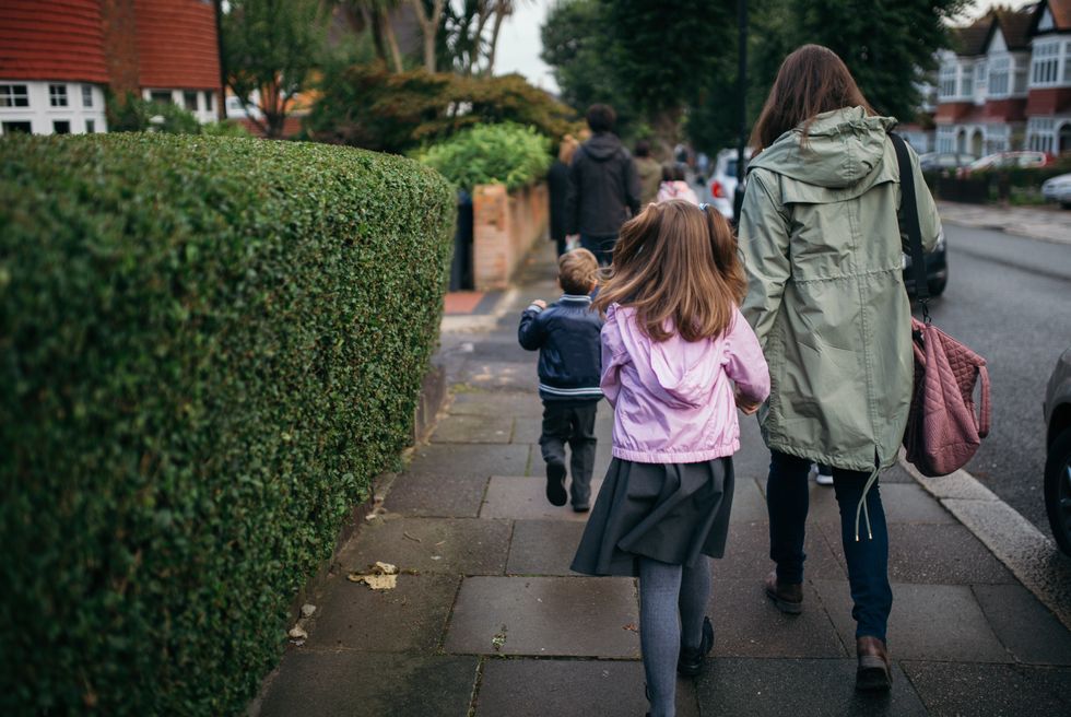 Primary school pupils walking to school