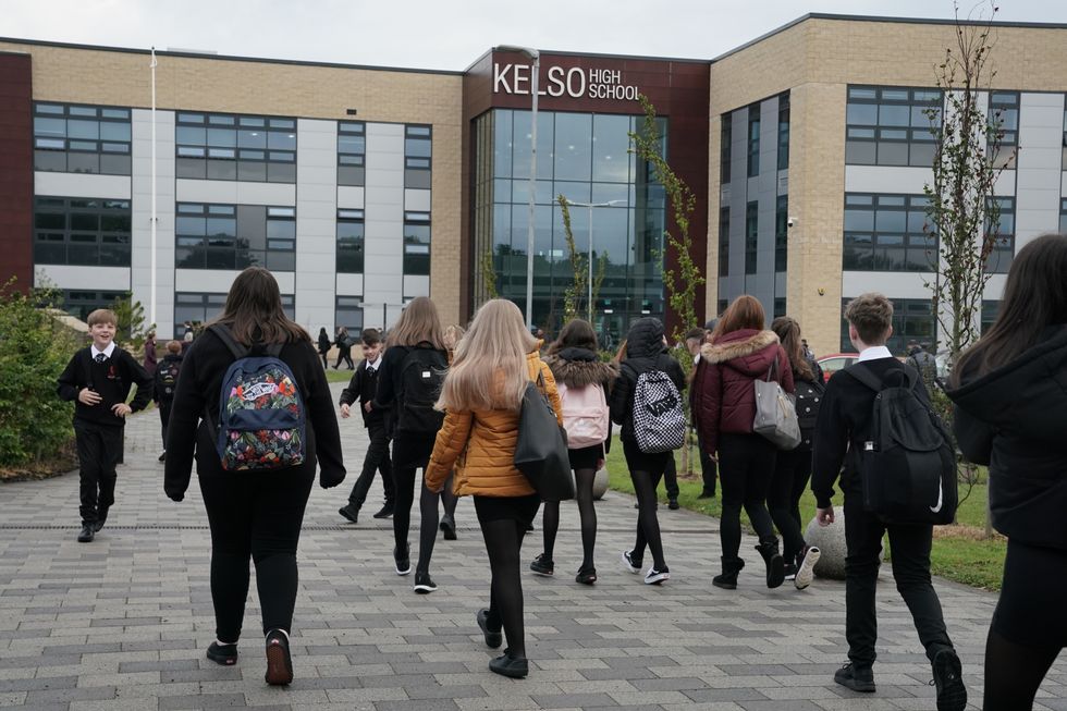 Pupils arrive at Kelso High School on the Scottish Borders