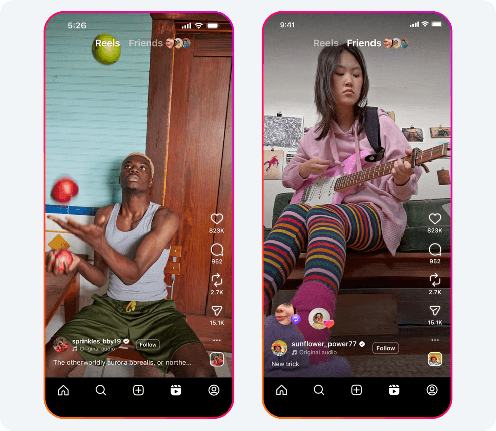 Reels "Friends" tab opened on Instagram