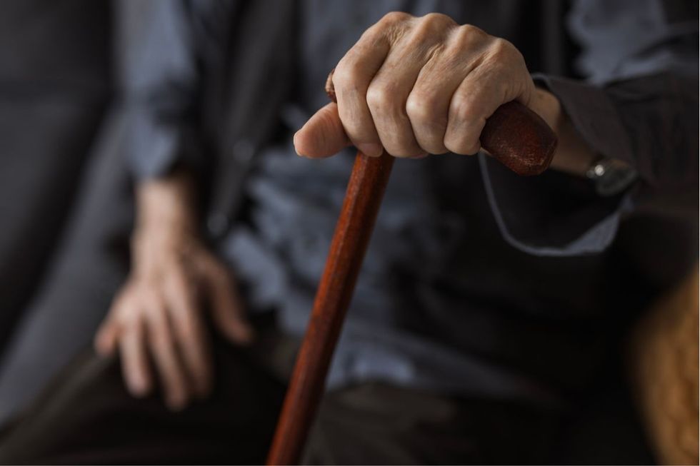 SENIOR HOLDING WALKING STICK