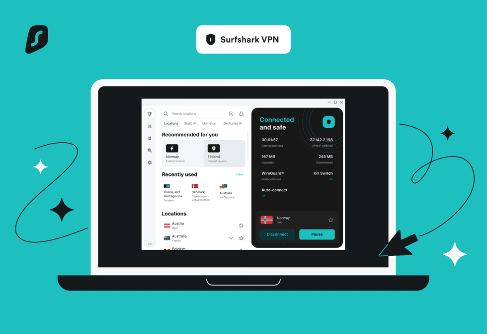 Surfshark VPN displayed on laptop