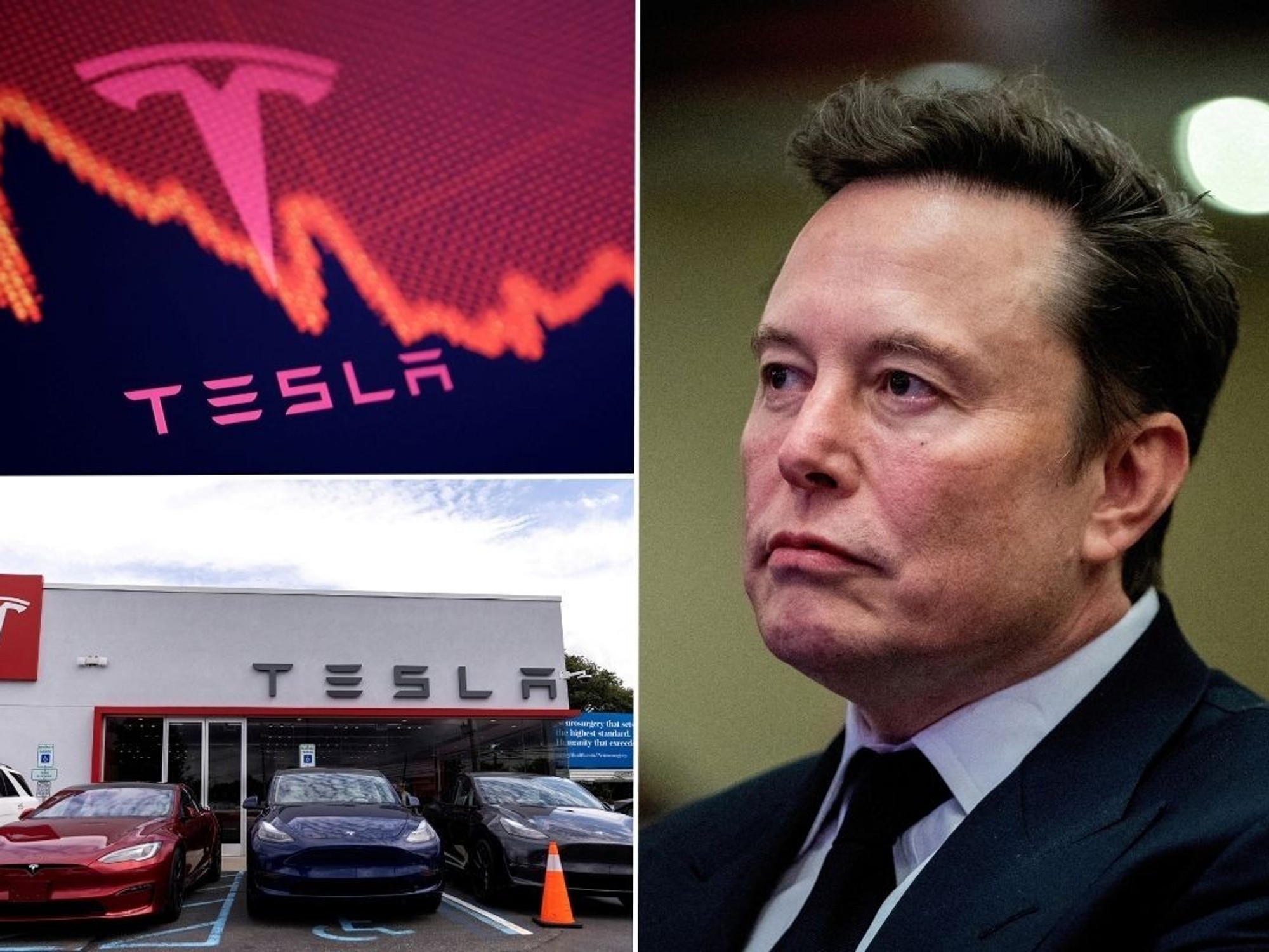 Tesla stock declining, Elon Musk and a Tesla dealership