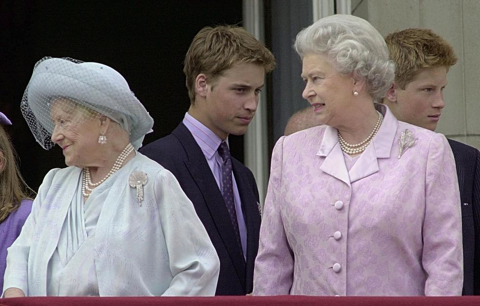 The Queen Mother pictured with Queen Elizabeth II, and great-grandchildren, Prince William and his brother Prince Harry, in 2000
