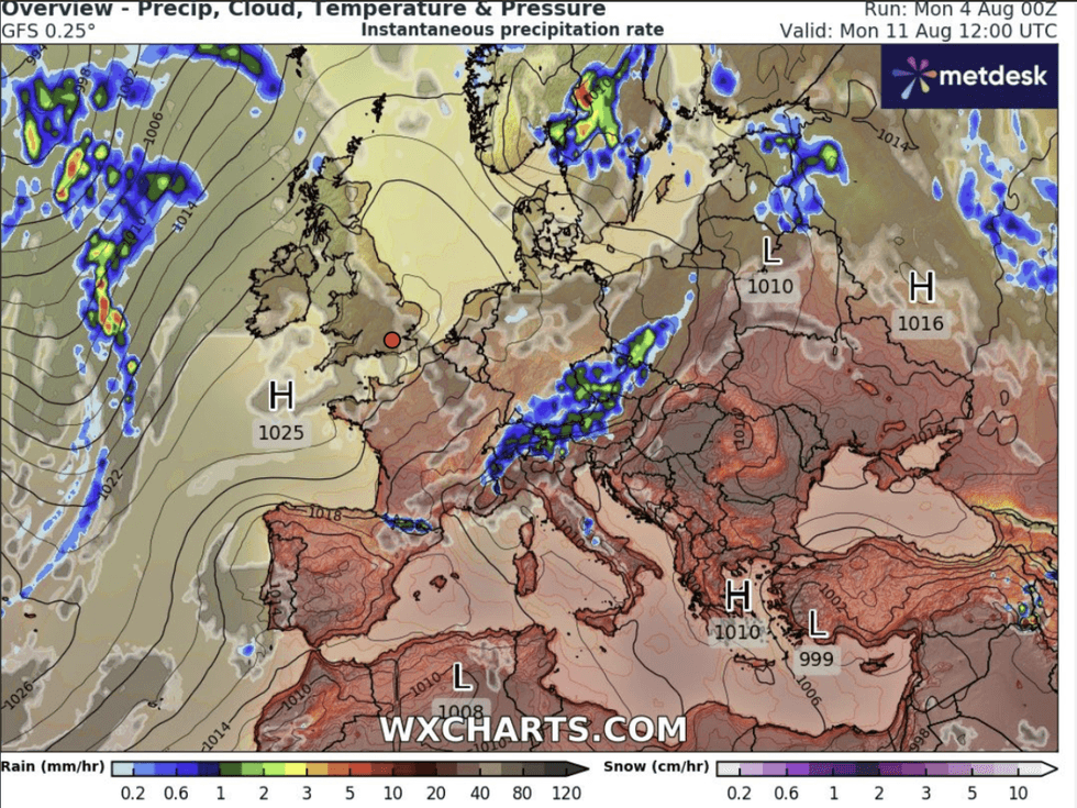 The UK weather map overview on August 11
