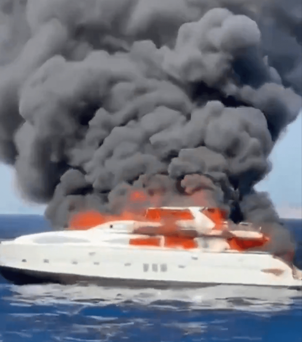 The yacht on fire