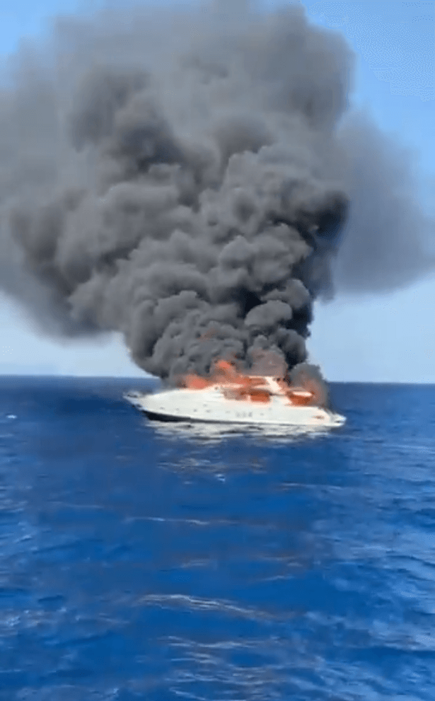 The yacht on fire