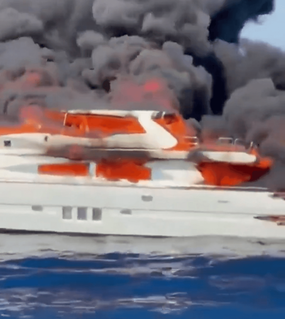 The yacht on fire