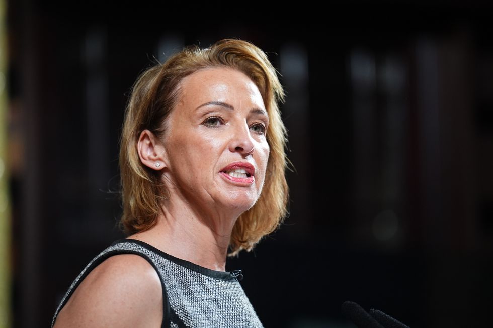 \u200bSarah Pochin MP speaks during a Reform UK press conference in Royal Horseguards Hotel
