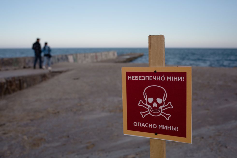 Ukrainian mine warning at beach
