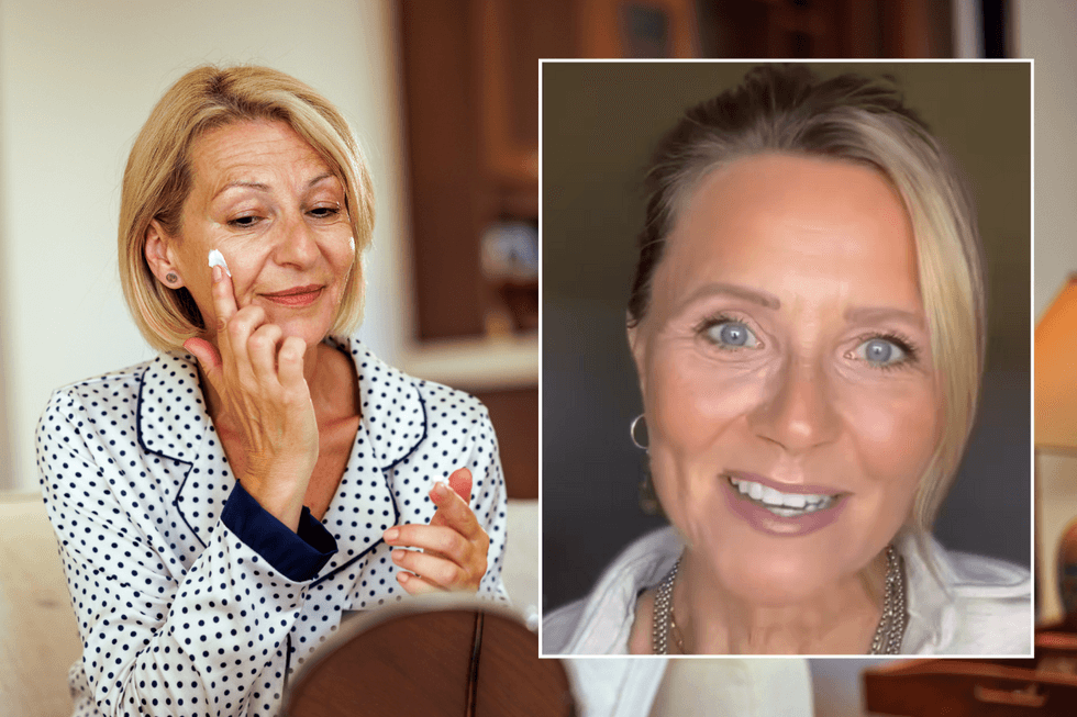 Woman applying moisturiser; Kimberley talking to followers
