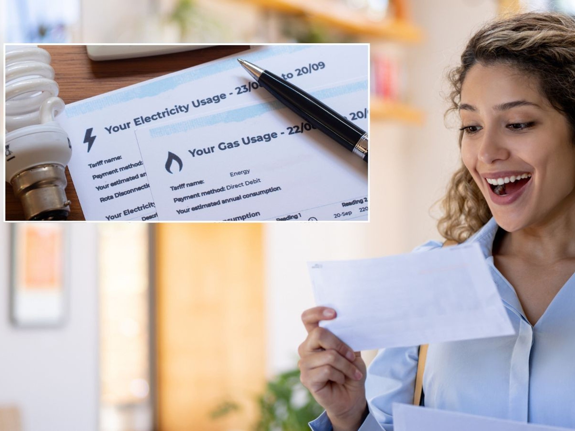 Woman looking at letter and energy bill