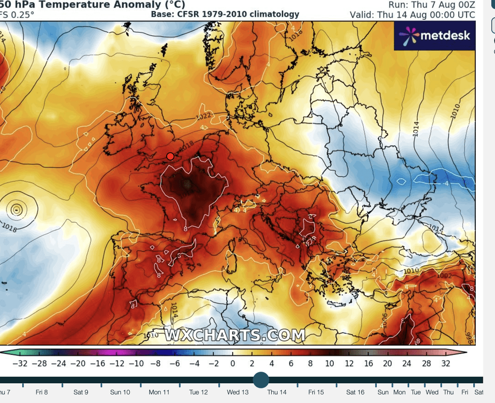 WX Charts map shows temperatures rising across Britain